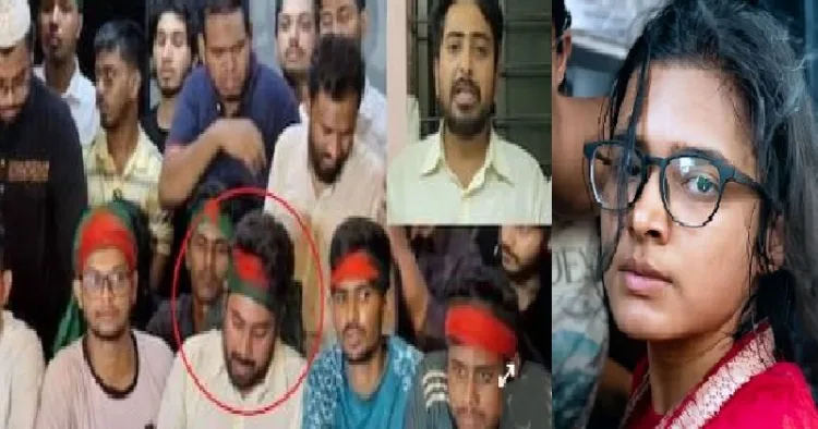 ബംഗ്ലാദേശിലെ നഹിദ് ഇസ്ലാം മറ്റ് വിദ്യാര്‍ത്ഥി നേതാക്കള്‍ക്കൊപ്പം ബംഗ്ലാദേശിലെ കലാപ സമയത്ത് ഇരിക്കുന്നു. ഇതില്‍ ചുവന്ന വളയത്തിനുള്ളിലും ഇന്‍സെറ്റിലും ഉള്ളതാണ് നഹിദ് ഇസ്ലാം (ഇടത്ത്) നേഹ ബോറ (വലത്ത്)