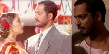 നാനാ പടേക്കര്‍ അഗ്നിസാക്ഷി എന്ന സിനിമയില്‍ ഭാര്യയെ ഉപദ്രവിക്കുന്ന, സാഡിസ്റ്റായ ഭര്‍ത്തായി അഭിനയിക്കുന്നു (ഇടത്ത്) മീരാ നായരുടെ സലാം ബോംബെയിലെ മയക്കമരുന്ന് വില്‍പ്പനക്കാരനായ പെണ്‍വാണിഭക്കാരനായി നാനാ പടേക്കര്‍ (വലത്ത്)