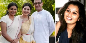 നിരഞ്ജന അനൂപ് ഭരതനാട്യ ഗുരുക്കന്മാരായ എംടിയുടെ മകള്‍ അശ്വതിയ്ക്കും ഭര്‍ത്താവ് ശ്രീകാന്തിനും ഒപ്പം (ഇടത്ത്)