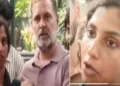 രാഹുല്‍ ഗാന്ധിയ്ക്കൊപ്പം വാര്‍ത്താസമ്മേളനത്തില്‍ എത്തിയ മലയാളിപെണ്‍കുട്ടി നുണക്കഥ പറയുന്നു (ഇടത്ത്) ഇതേ മലയാളിപെണ്‍കുട്ടി യഥാര്‍ത്ഥ കഥ മലയാളം മാധ്യമങ്ങലോട് പറയുന്നു (വലത്ത്)