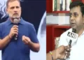 രാഹുല്‍ ഗാന്ധി തമിഴ്നാട്ടില്‍ നടന്ന ഛത്രോം കീ ഗൂഞ്ച് പരിപാടിയില്‍ സംസാരിക്കുന്നു (ഇടത്ത്) രാഹുലിനെ വിമര്‍ശിച്ച് ഡിഎംകെ വക്താവ് ശരവണന്‍ അണ്ണാദുരൈ (വലത്ത്)