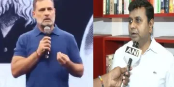 രാഹുല്‍ ഗാന്ധി തമിഴ്നാട്ടില്‍ നടന്ന ഛത്രോം കീ ഗൂഞ്ച് പരിപാടിയില്‍ സംസാരിക്കുന്നു (ഇടത്ത്) രാഹുലിനെ വിമര്‍ശിച്ച് ഡിഎംകെ വക്താവ് ശരവണന്‍ അണ്ണാദുരൈ (വലത്ത്)