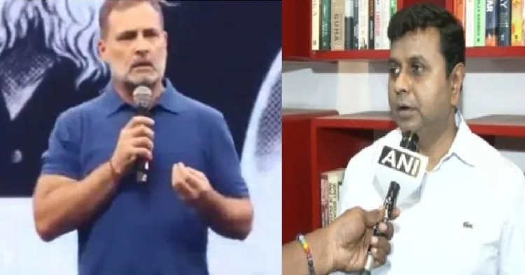 രാഹുല്‍ ഗാന്ധി തമിഴ്നാട്ടില്‍ നടന്ന ഛത്രോം കീ ഗൂഞ്ച് പരിപാടിയില്‍ സംസാരിക്കുന്നു (ഇടത്ത്) രാഹുലിനെ വിമര്‍ശിച്ച് ഡിഎംകെ വക്താവ് ശരവണന്‍ അണ്ണാദുരൈ (വലത്ത്)