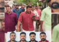 ശബരിമല തീര്ത്ഥടകരെ ആക്രമിച്ചതില് പ്രതിഷേധിച്ചു സംഘ പരിവാര് സംഘടനകള് സംഘടിപ്പിച്ച പ്രകടനത്തില് നിന്ന് (മുകളിൽ), പ്രതികളായ ഷിബിന്, പ്രണവ്, പ്രവീണ്, ശരത് ചന്ദ്രന് (താഴെ)