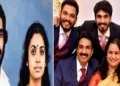 ഗായകന്‍ ഉണ്ണിമേനോനും ഭാര്യയും (പഴയകാലചിത്രം- ഇടത്ത്) ഉണ്ണിമേനോനും ഭാര്യയും രണ്ട് ആണ്‍മക്കളും മരുമകളും (വലത്ത്)