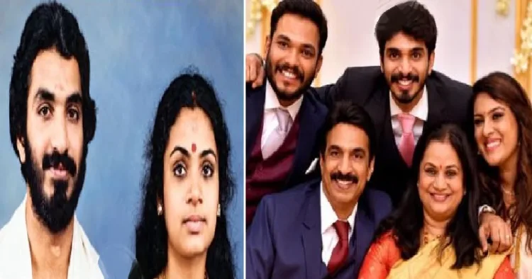 ഗായകന്‍ ഉണ്ണിമേനോനും ഭാര്യയും (പഴയകാലചിത്രം- ഇടത്ത്) ഉണ്ണിമേനോനും ഭാര്യയും രണ്ട് ആണ്‍മക്കളും മരുമകളും (വലത്ത്)