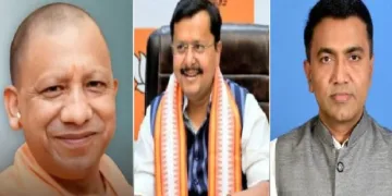യോഗി ആദിത്യനാഥ് (ഇടത്ത്) നിതിന്‍ നബീന്‍ (നടുവില്‍) ഭജന്‍ലാല്‍ ശര്‍മ്മ (വലത്ത്)